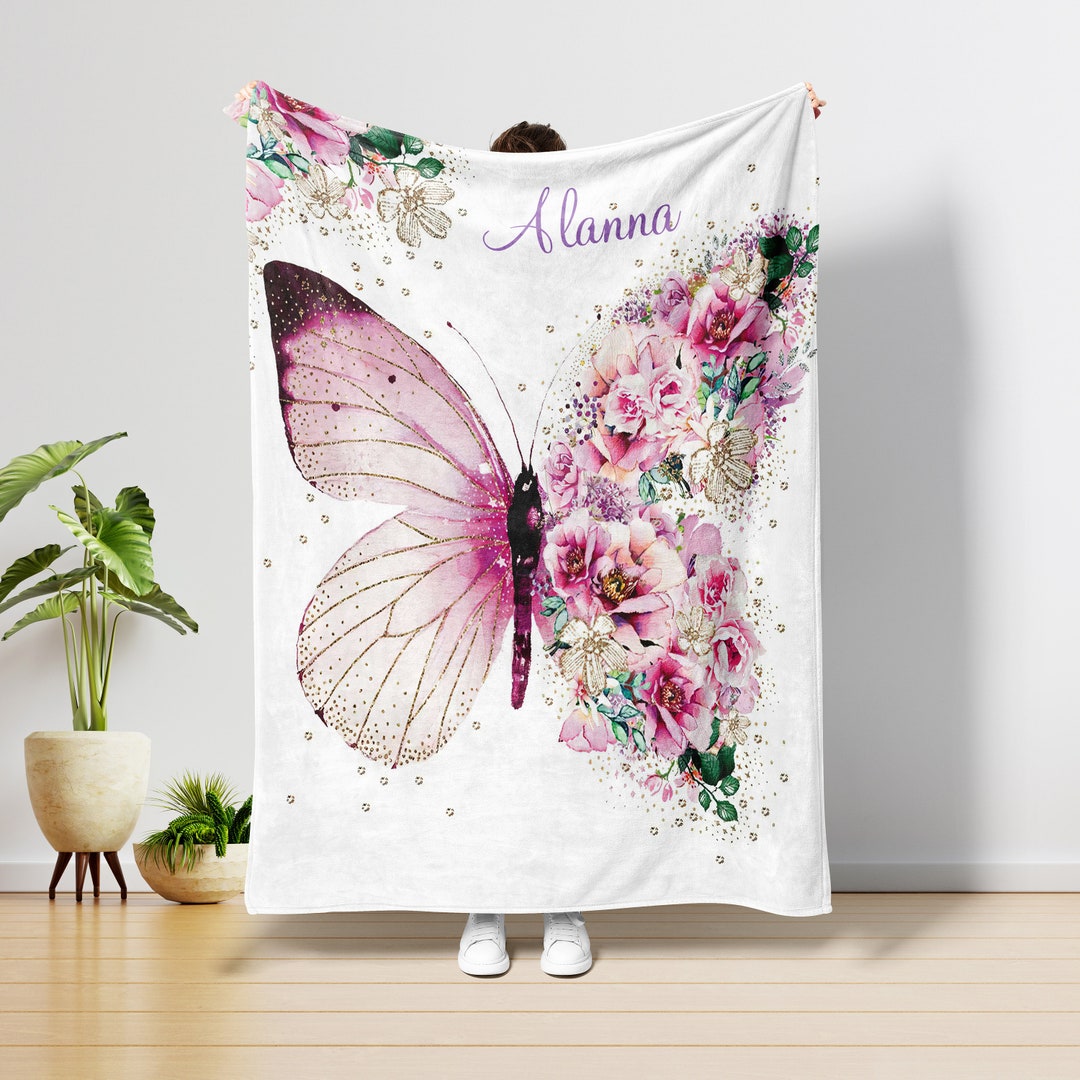 Personalized Blanket Gift for Baby, Custom Butterfly Blanket, Butterfly