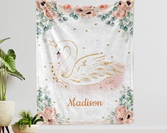 Personalized Swan Baby Blanket: Custom Name Fleece Blanket
