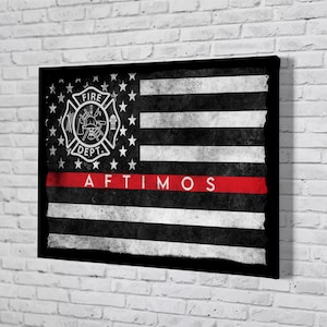 Personalize Firefighter Canvas, Firefighter Gifts, Custom Firefighter Poster, Thin Red Line Wood Flag, Firefighter Sign, Christmas Gift.