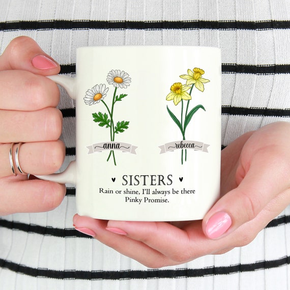 Personalized Sister Mug: Birth Month Flower Design