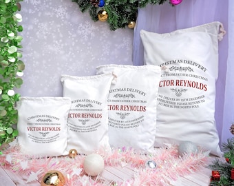 Personalized Santa Sack – Initial Design Cotton Christmas Gift Bag