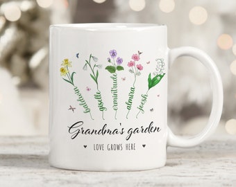 Personalized Grandma's Garden Flower Mug, Mug Flower Birth Month Flower Family Custome, Mothers Day Gift for Grandma, Nana, Family gift.