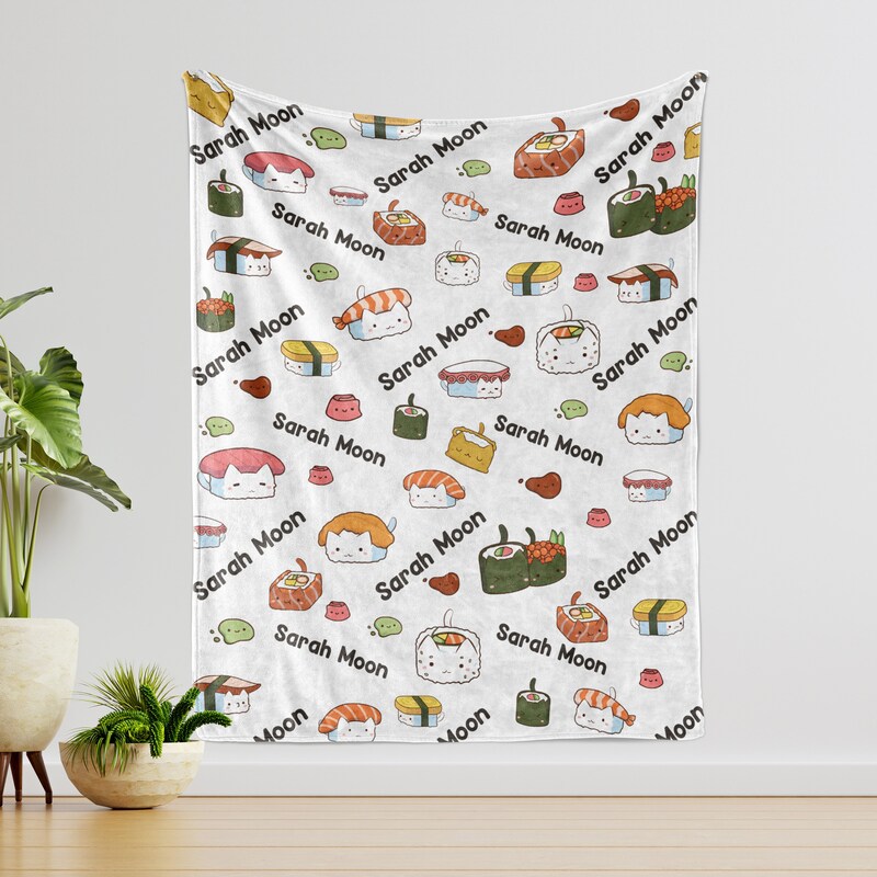 Sushi Kawaii Pattern Print Hooded Blanket