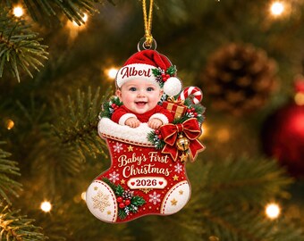Personalized Baby Photo Ornament, Custom Name Keepsake, 2026 Christmas Gift (Acrylic)