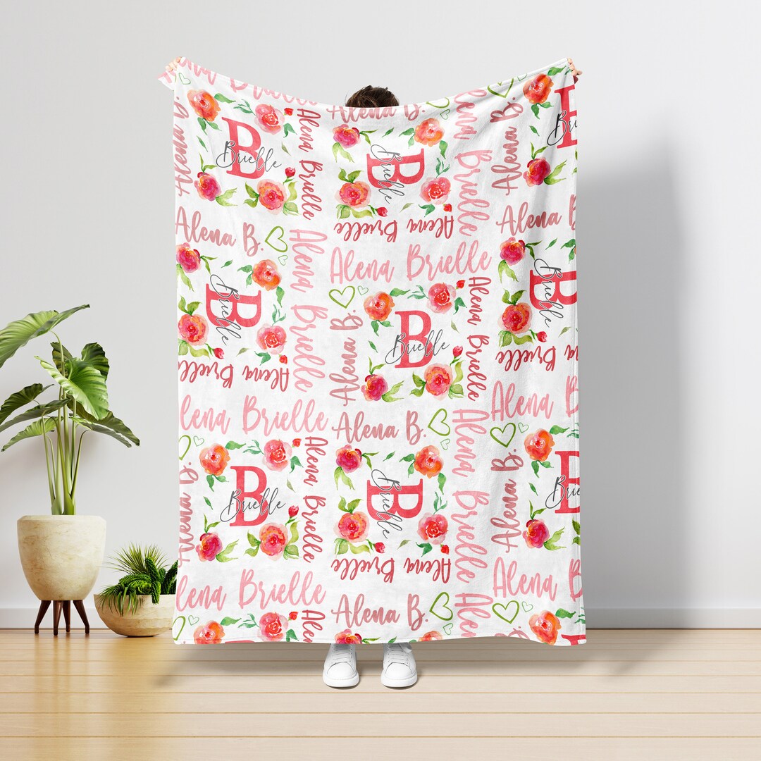 Custom Rose Baby Blanket With Name Personalized Baby Blanket Etsy