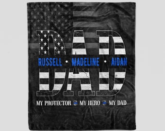 Custom Name Fleece Blanket: Police Dad Gift