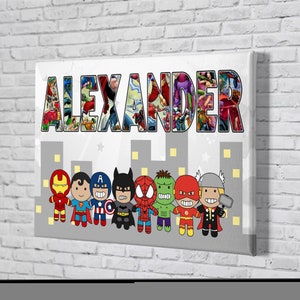 Personalized Cute Super Hero Canvas, Custom Poster With Name, Super Hero&#39;s Lover Gift, Gift For Baby Boy.