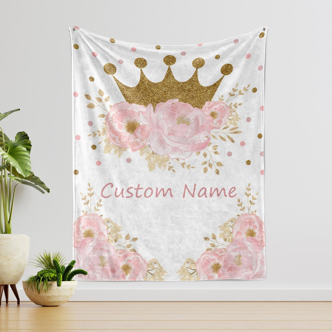 Custom Crown Blanket, Personalized Floral Blanket, Blanket for New Baby