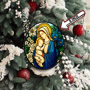Virgin Mary Stained Glass Suncatcher, Christian Wall Art, Baby Jesus Window Decoration, Religious Suncatcher, Catholic Window Hanging.