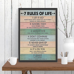 7 Rules Of Life, 7 Rules Poster, 7 Rules Canvas, Poster Decor, Gift Decor, Knowledge Poster, Wall Decor, Birthday Gift