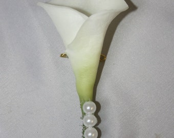 lapel, pin, wedding 2024, flower for groom, boutonniere, boutonnier lapel pin calla with pearls