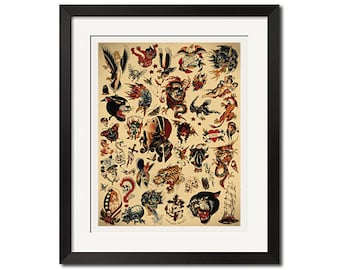 Sailor Jerry X Ed Hardy Old School Vintage Tattoo Flash Poster