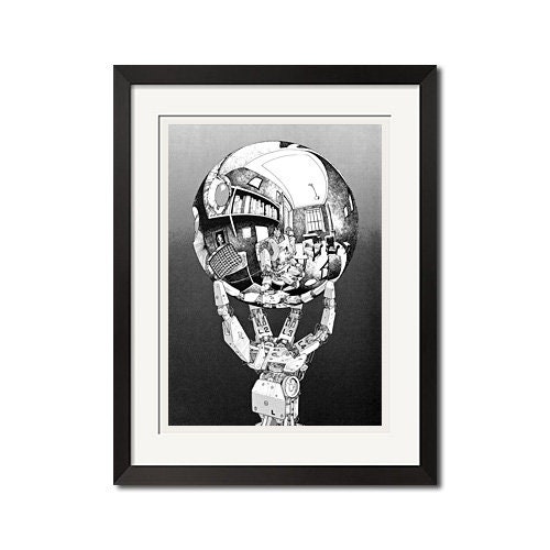 絵画 Space Hand M.C. Escher X Otomo Katsuhiro Robotic Hand With Reflecting