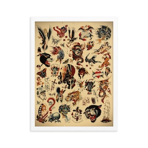 18x24 Framed Print - Sailor Jerry x Ed Hardy Old School Vintage Tattoo Flash #2 Poster 0432