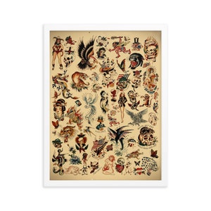 18x24 Framed Print - Sailor Jerry x Ed Hardy Old School Vintage Tattoo Flash #1 Poster 0385