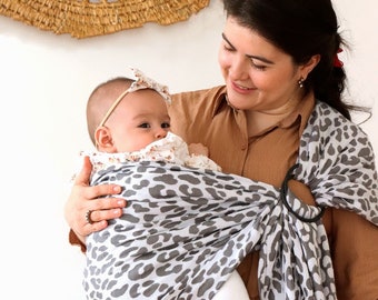 Zubu Baby Ring Sling Porte-bébé – Porte-bébé de luxe en bambou et coton super doux – Meilleur cadeau de fête prénatale – Motif léopard