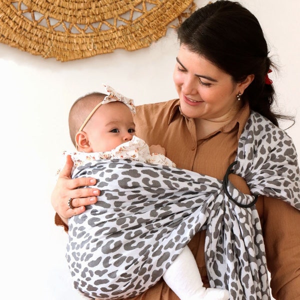 Zubu Baby Ring Sling Porte-bébé – Porte-bébé de luxe en bambou et coton super doux – Meilleur cadeau de fête prénatale – Motif léopard