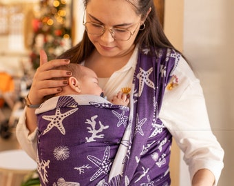 Écharpe de portage Zubu 4,60 m - Porte-bébé en bambou tissé et jacquard de coton - Parfait pour une baby shower, porte-bébé écharpe, violet marine