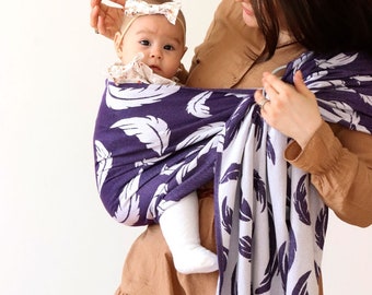 Zubu Baby Ring Sling Baby Carrier - Luxury Bamboo and Cotton Supersoft Baby Sling - Baby Wrap - Feather Design