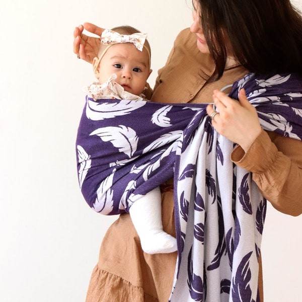 Zubu Baby Ring Sling Baby Carrier - Luxury Bamboo and Cotton Supersoft Baby Sling - Baby Wrap - Feather Design