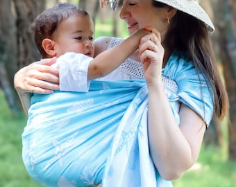 ZuBu Baby Ring Sling: Patrón de estrellas de mar, portabebés de algodón turquesa