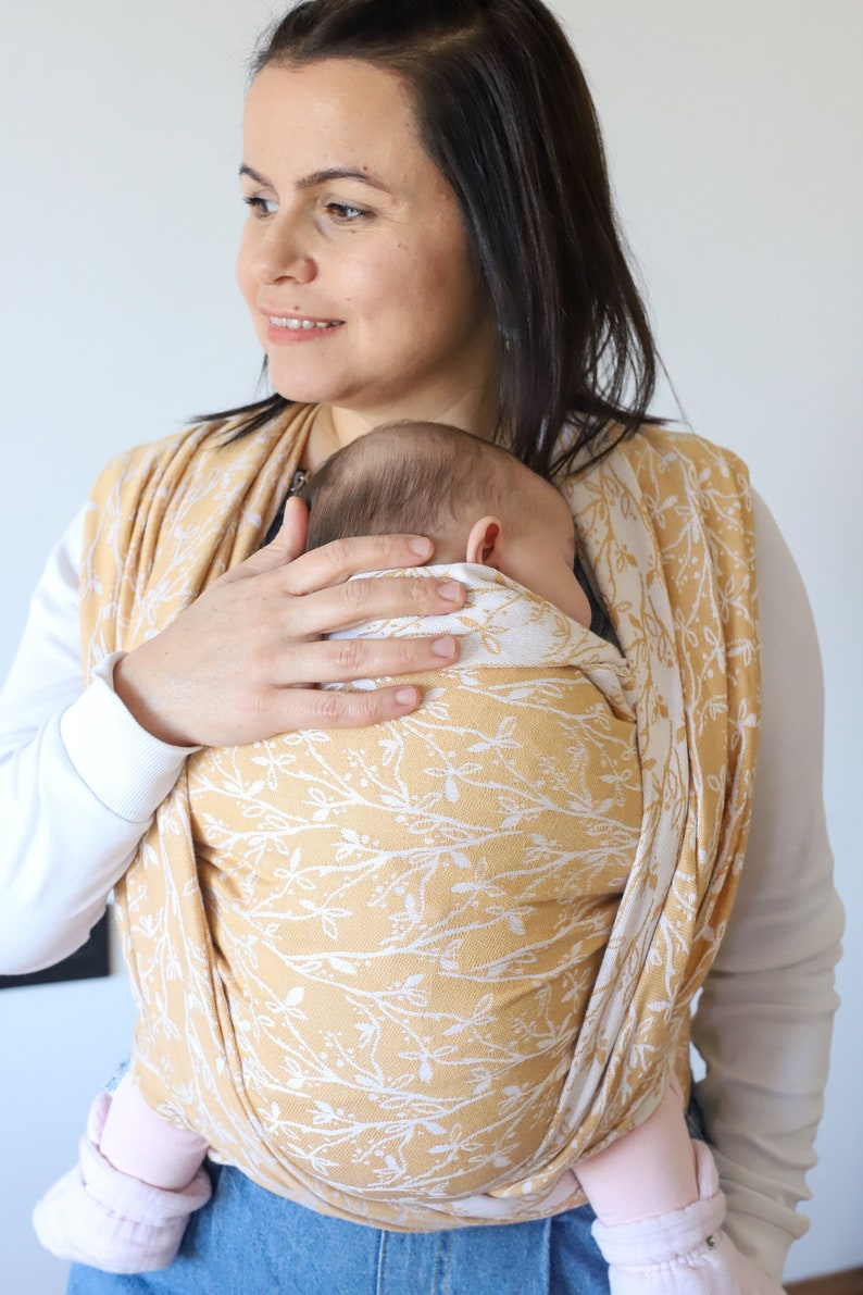 Zubu Baby Wrap Carrier Woven Soft Cotton Jacquard Baby Carrier Perfect for Baby Shower, Baby Sling Carrier, Spring Branch SpringBranch Mustard