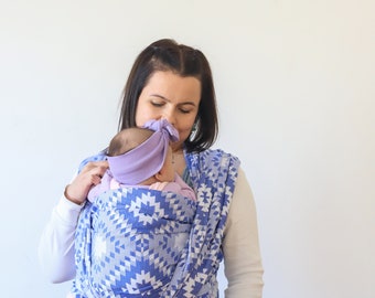 Woven Baby Wrap Carrier: Bamboo Cotton Jacquard Sling - Cube Blue