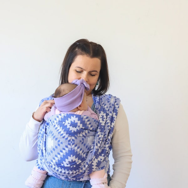 Écharpe de portage Zubu - Porte-bébé en bambou tissé et jacquard de coton - Idéal pour une baby shower, un porte-bébé, un porte-bébé - Cube bleu