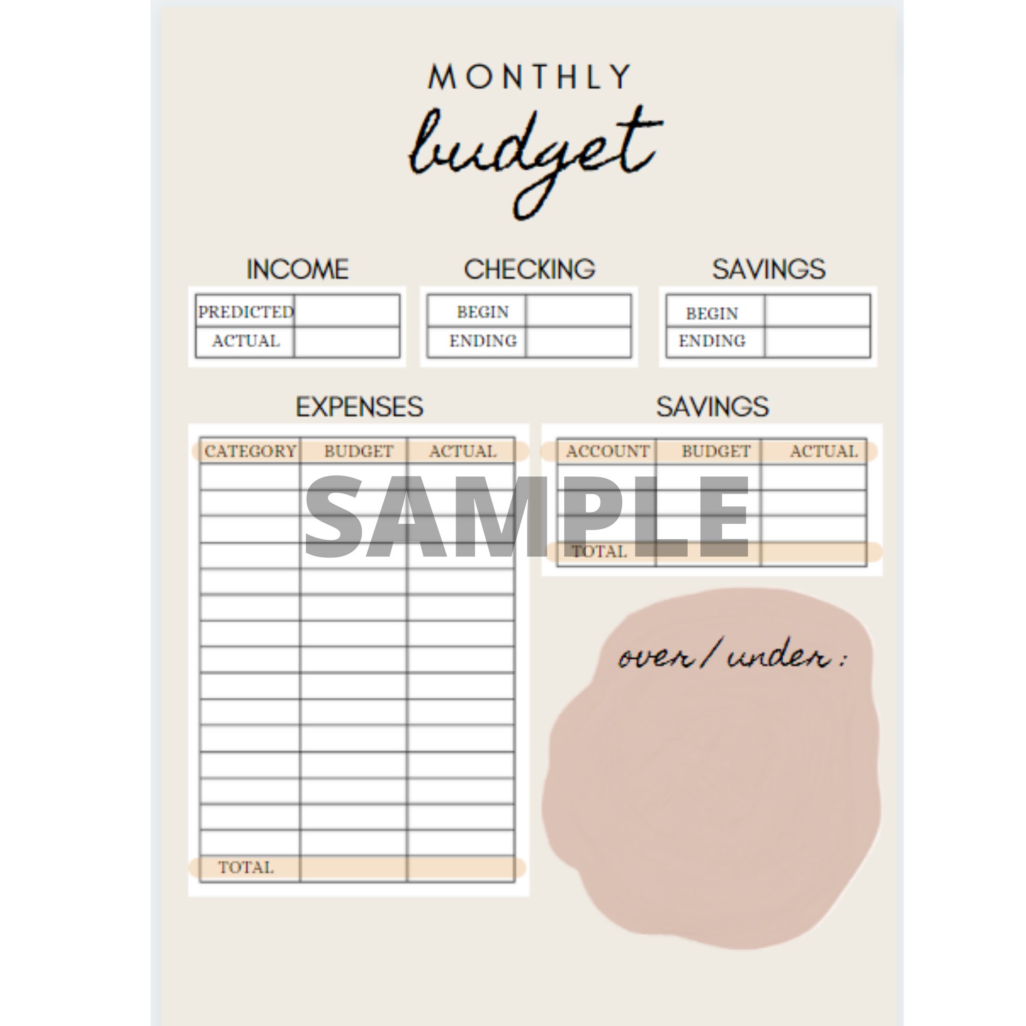 Bullet Journal Monthly Budget Printable neutral PDF ONLY - Etsy