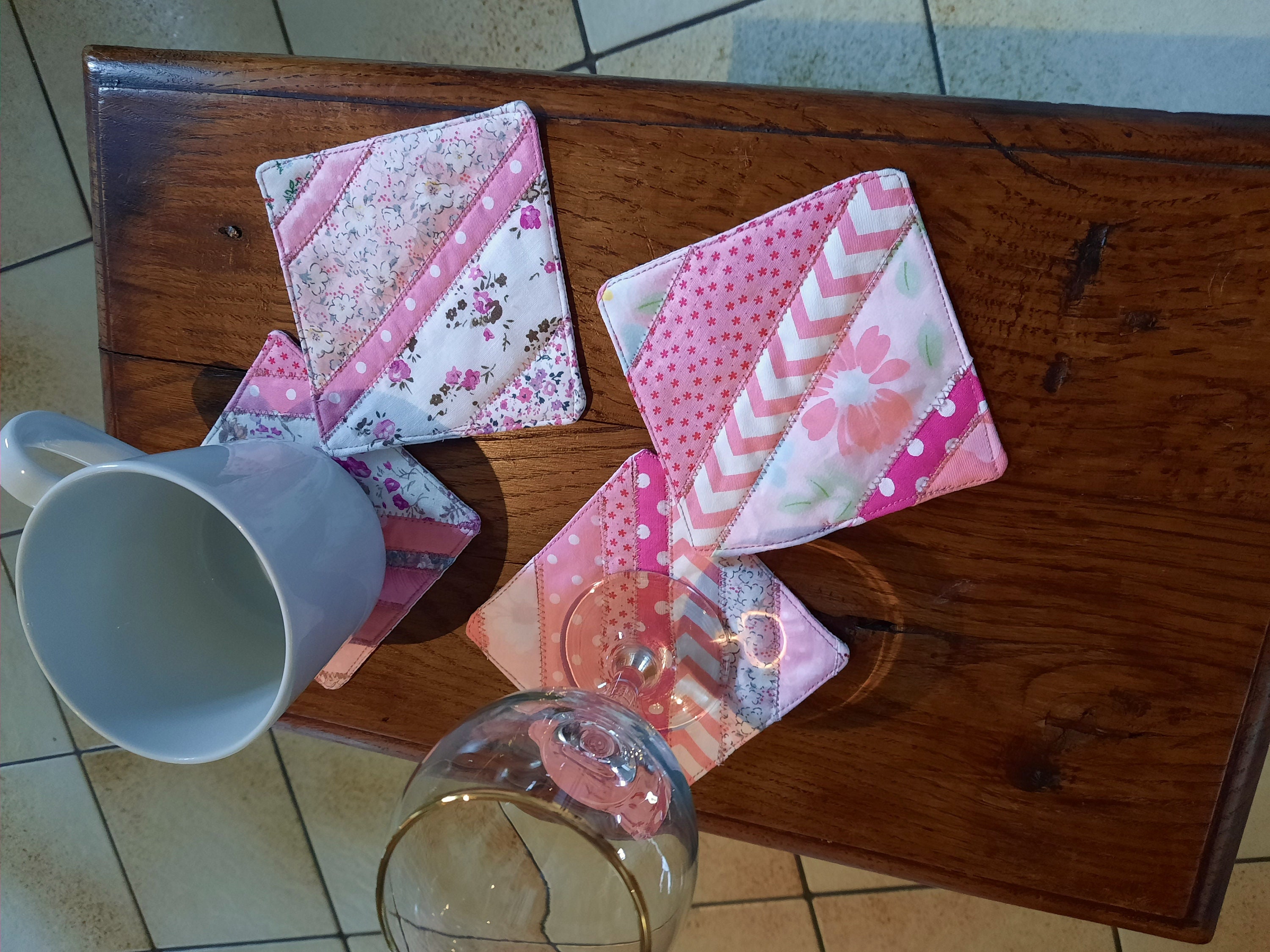 Lot de 4 Sous-Verres Tissus - Modèles Uniques Patchwork Fait Main Artisanaux