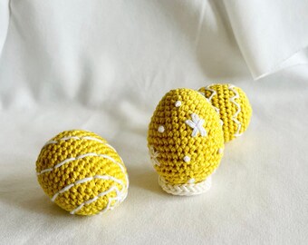 Easter Eggs (yellow) - Handmade Crochet Embroidery Easter Decoration Set