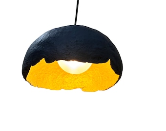 Handmade Papier Mache Pendant Lamp: Graphite & Gold Eco Lighting
