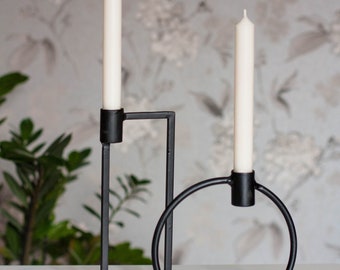 Modernes Schwarzes Metall Kerzenständer Set: 2 Geometrische Spitzkerzenhalter
