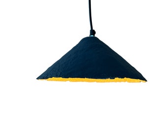 Paper Mache Pendant Light: Eco-Friendly Graphite & Gold Lamp