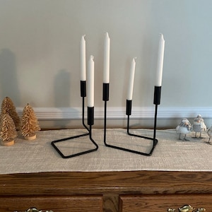 Black Metal Taper Candle Holders: Modern Candelabra Pair