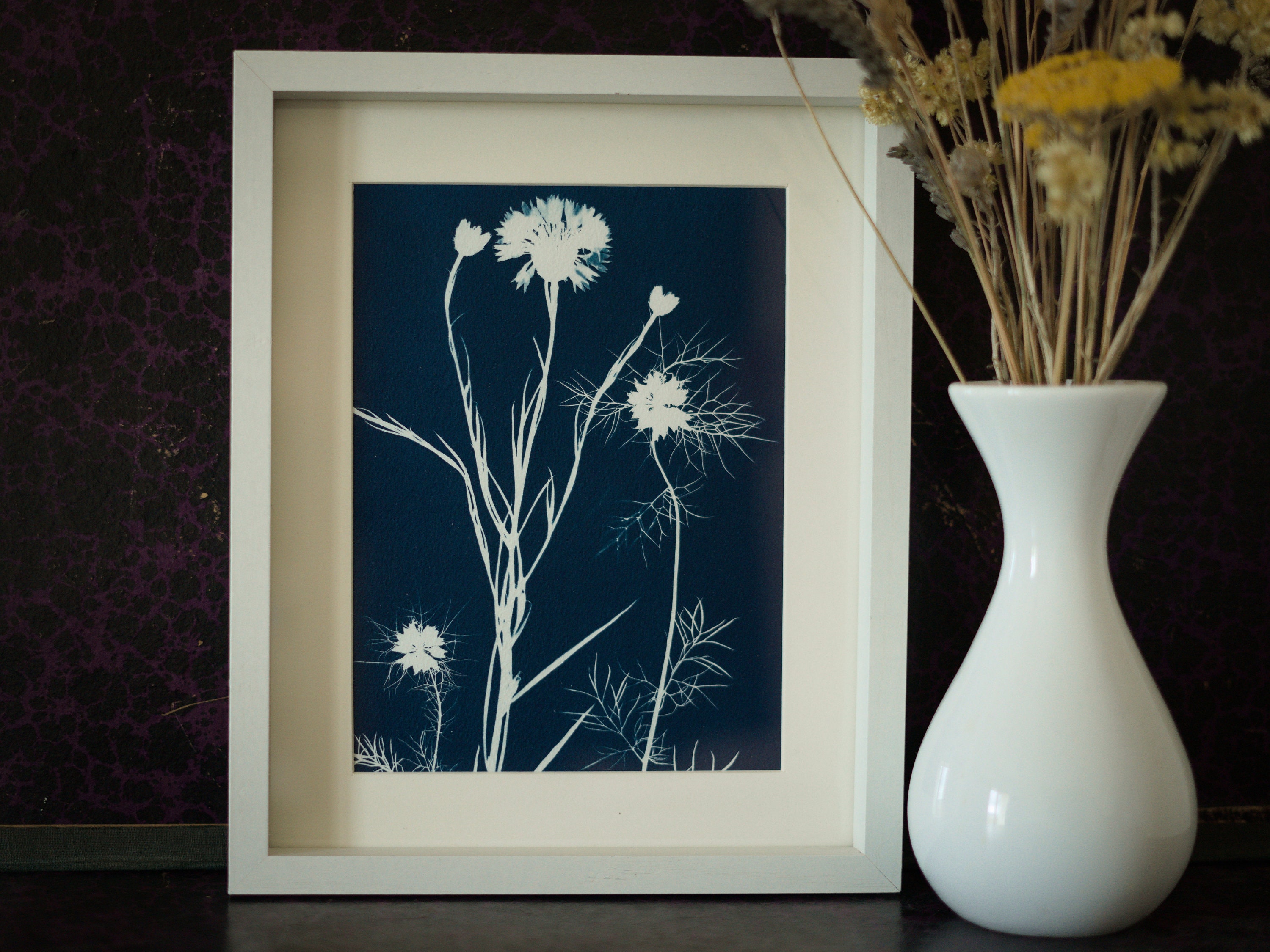 Cyanotype Encadré Bleuets