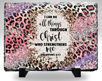 Philippians 4:13 Slate Stone 8x10 | Christian Home Decor | Scripture Wall Art | Faith Gift | Inspirational Bible Verse Decor