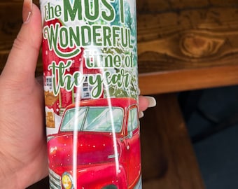Most Wonderful Time of the Year 20oz straight tumbler with metal straw.