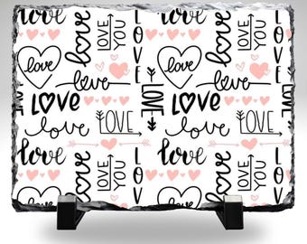 Love Typography Slate Stone 8x10 | Romantic Home Decor | Valentine’s Day Gift | Anniversary Keepsake | Wedding Table Decor