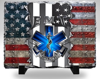 EMT Slate Stone Plaque 8x10 | On Call for Life First Responder Decor | EMS Gift | Patriotic Emergency Medical Art