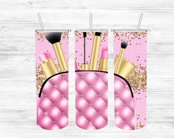 Rose gold makeup bag tumbler