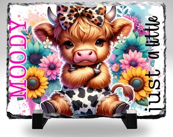 Personalized Highland Cow Slate Stone 8x10 | Cute Cow Wall Decor | Farmhouse Home Decor | Custom Name Cow Gift | Rustic Farm Art