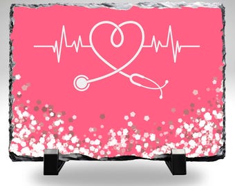 Heartbeat Stethoscope Plaque, Nurse Slate Plaque, Nurse Gift, Medical Decor, Nurse Appreciation, Hospital Decor, Healthcare Gift