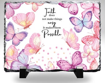 Faith Butterfly Slate Plaque 8x10 | Inspirational Quote Stone | Christian Home Decor | Religious Butterfly Wall Art | Faith Gift for Her