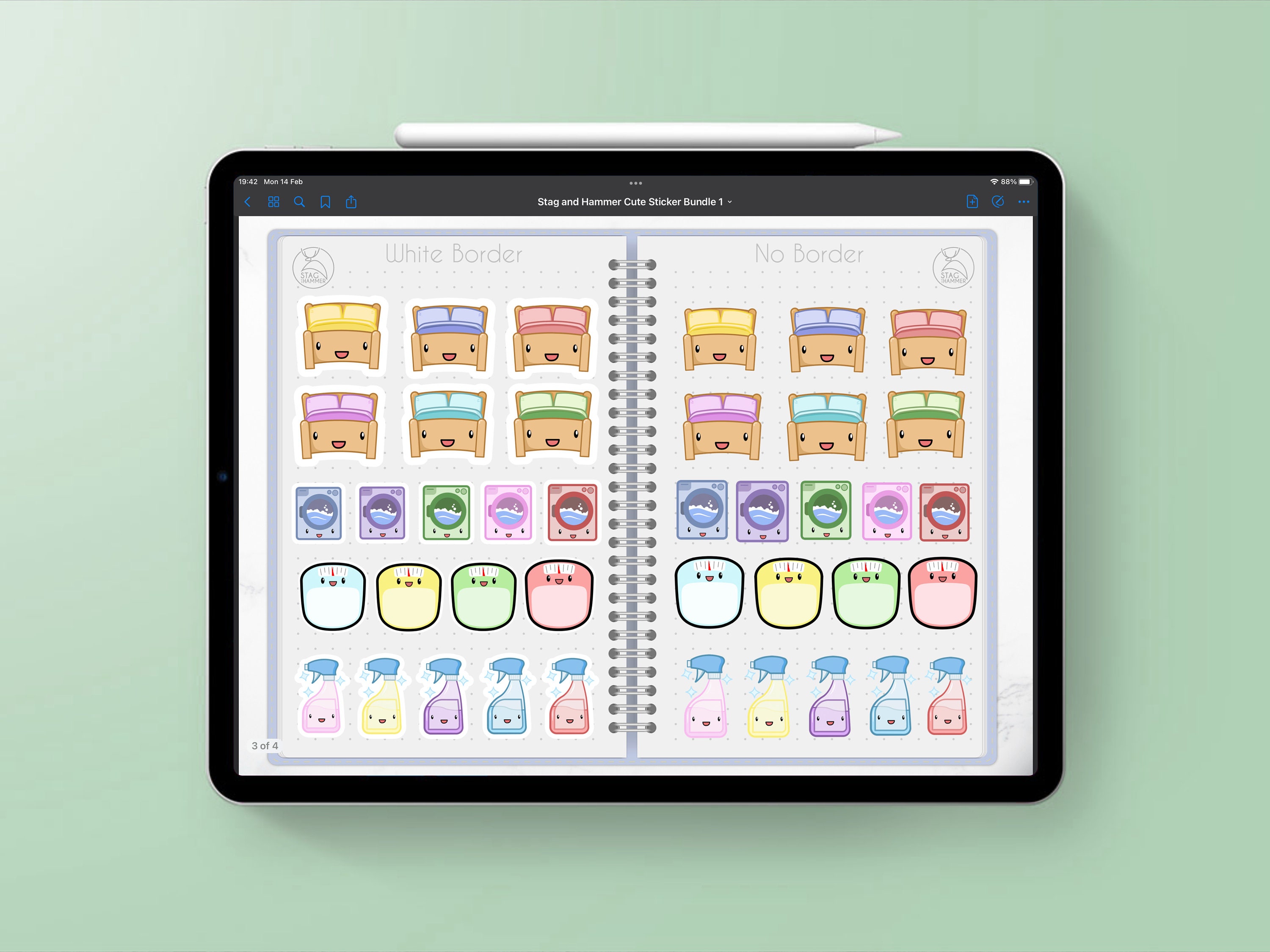 Cute Everyday Digital Sticker Pack | Pre-cropped Goodnotes Stickers ...