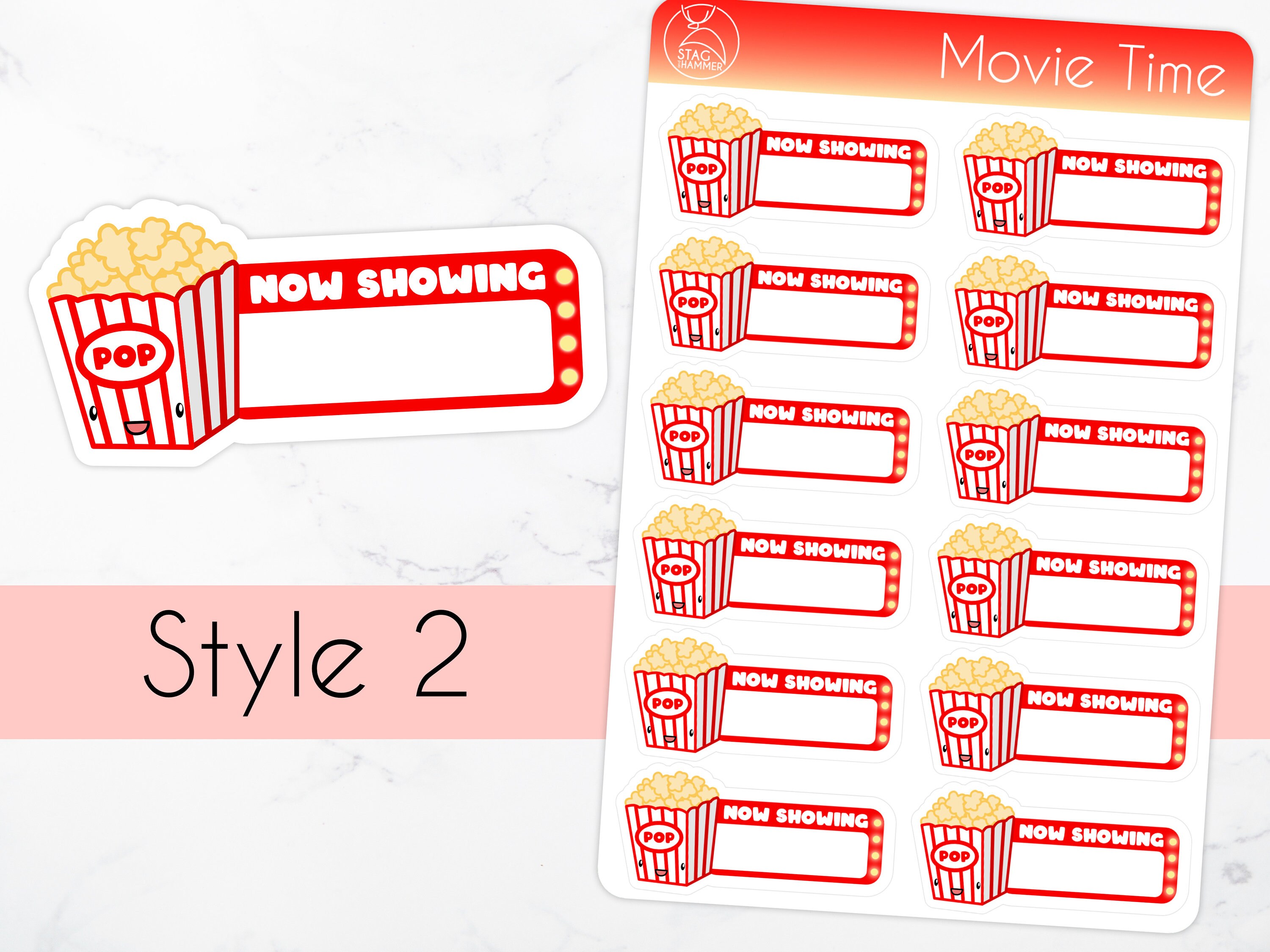 Movie Night Planner Stickers | Popcorn Journal Stickers | Kawaii ...