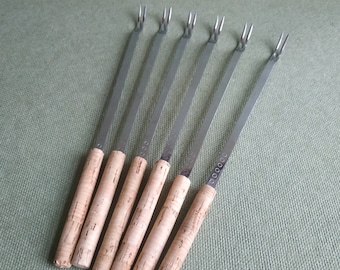 Signe Persson-Melin Boda Nova Sweden set of 6, long fondue forks stopper from the 70s