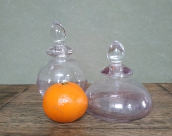 Vintage Pink Glass Perfume Bottle/Glass Stopper Bottle Set/small decanter Interior Decor