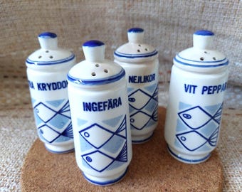 Vintage swedish ceramic spice jars 50-60s - Retro kitchen Nordic style - Scandinavian Kitchen Storage