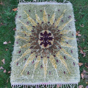 Vintage Swedish Rya Rug,Signed RL 1954,Mid-Century Abstract Wool Tapestry,Scandinavian Long Pile Wall Art